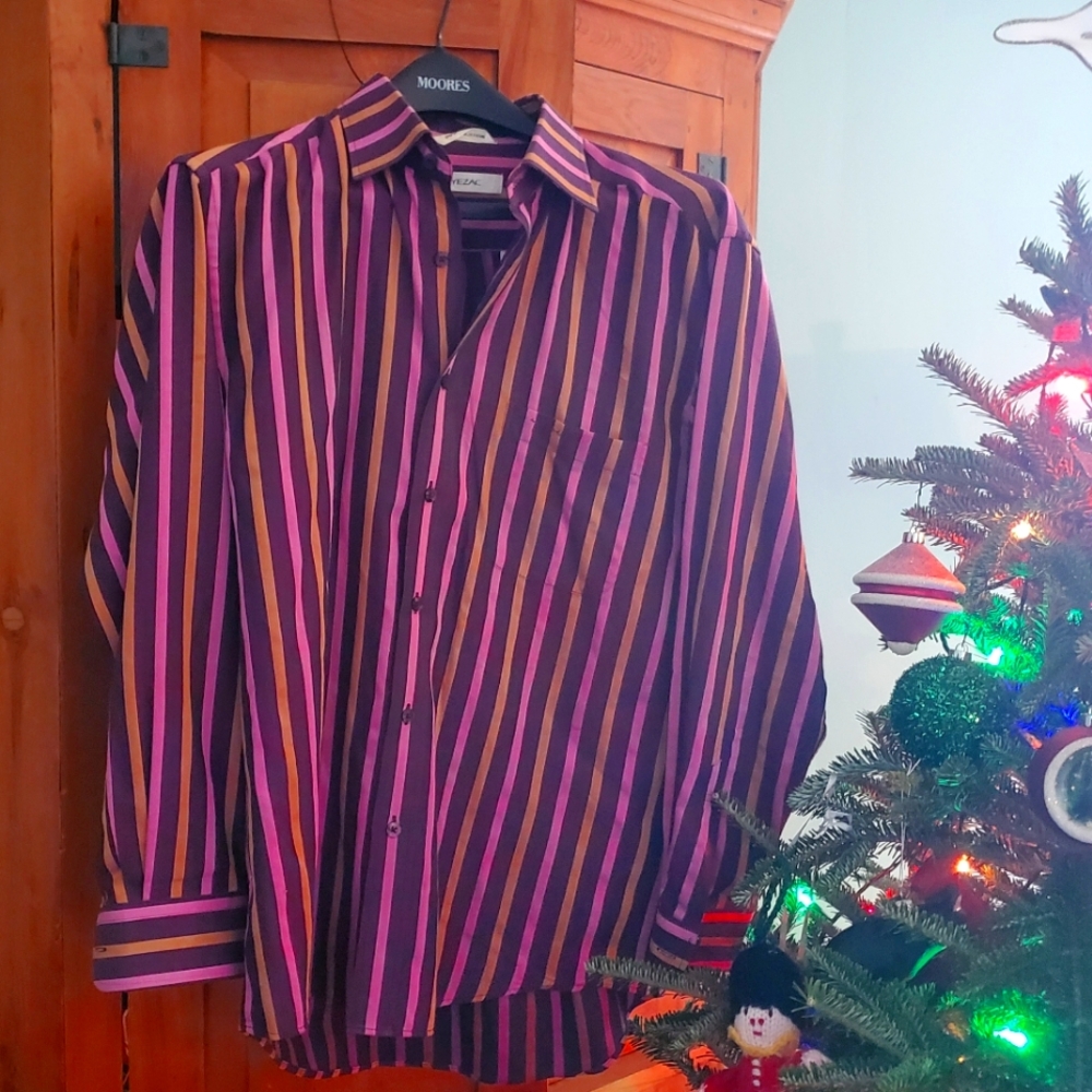 Yezac Size 100, US 40 to 42, Large, Striped Dress Shirt, Wrinkle Resistant